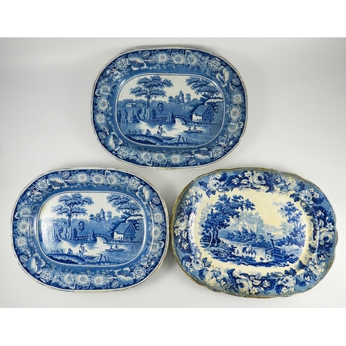 1558 - A Pair of Bell, Cook and Co Oval Blue and White Meat Platter, early 19th Century, transfer printed p... 