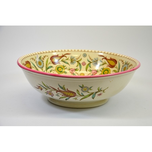 1563 - A Victorian Cairo pattern large bowl, decorated with flowers, impressed Cairo and painted marks, 39c... 