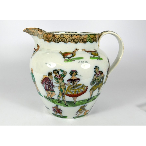 1564 - Ellesmore and Forster, a harlequin jug, circa 1860, decorated with fighting cockerels and men and wo... 