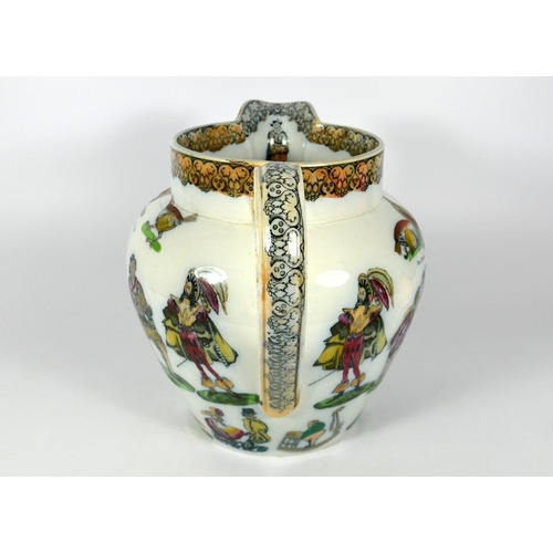 1564 - Ellesmore and Forster, a harlequin jug, circa 1860, decorated with fighting cockerels and men and wo... 