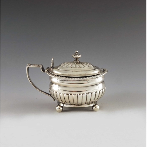 2034 - Rebecca Emes and Edward Barnard, London 1814, a George III silver mustard pot of oval part fluted fo... 