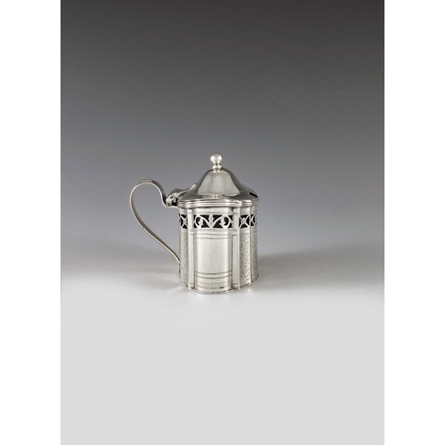 2069 - Urquart & Hart, London 1797, a George III octagonal mustard pot of navette form, the pierced border ... 