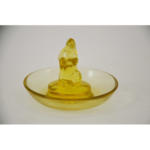 734 - Rene Lalique, a Souris glass pin dish or cendrier, model 286, designed circa 1925, yellow amber, inc... 