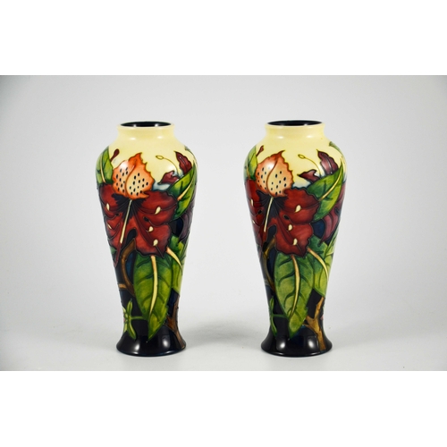 1074 - Philip Gibson for Moorcroft, a pair of Simeon vases, 1999, elongated inverse baluster form, impresse... 