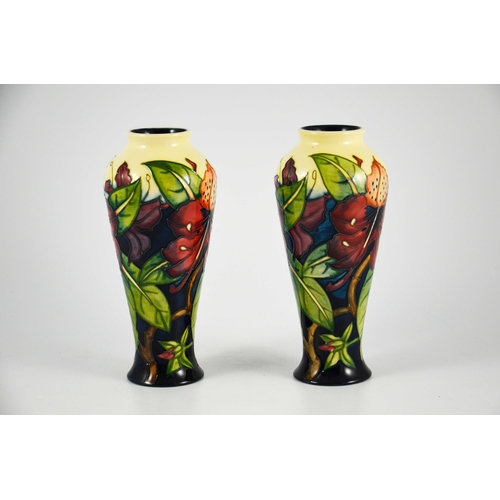 1074 - Philip Gibson for Moorcroft, a pair of Simeon vases, 1999, elongated inverse baluster form, impresse... 