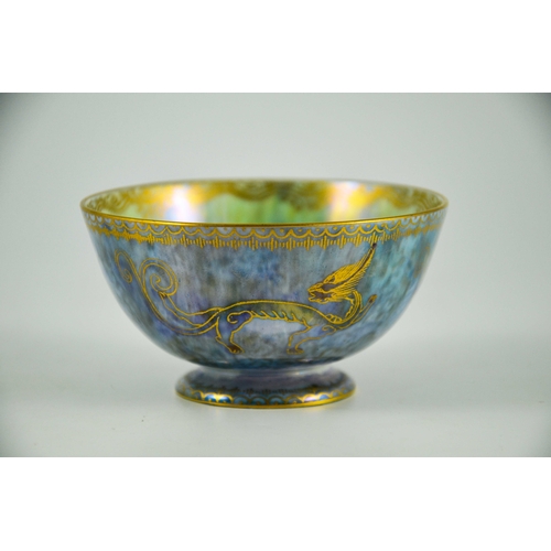 1363 - Daisy Makeig Jones for Wedgwood, a Dragon lustre bowl, Z4829, footed form, gilt marks, 9.5cm diamete... 