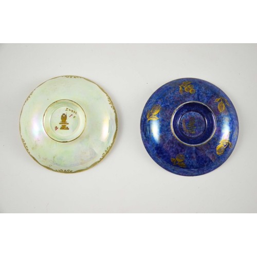 1375 - Daisy Makeig Jones for Wedgwood, two lustre bowls, Fruit and Moth, Z5457 and Z4832, footed shallow d... 