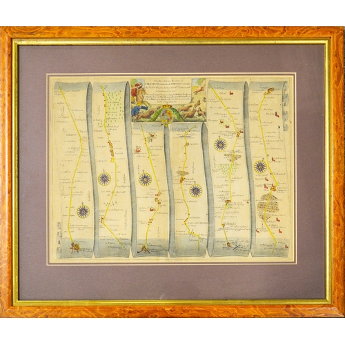 270 - John Ogilby, strip map Salisbury to Campden, engraving circa 1675, 35cm x 45cm, framed