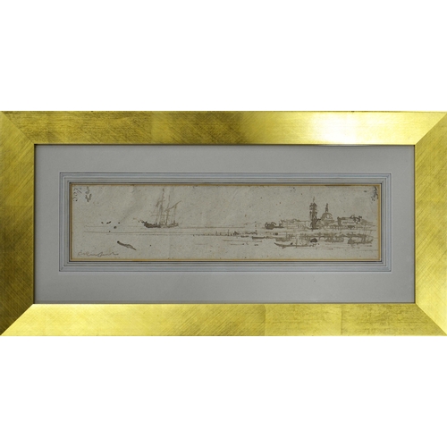 311 - Italian School (18th/19th century), The Bay of Naples, ink drawing, indistinctly signed, 10cm x 43cm... 