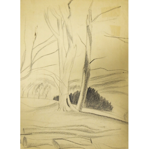 322 - Guy Malet (1900-1973), Landscape Studies, four charcoal and pencil drawings, one signed, 24cm x 32.5... 