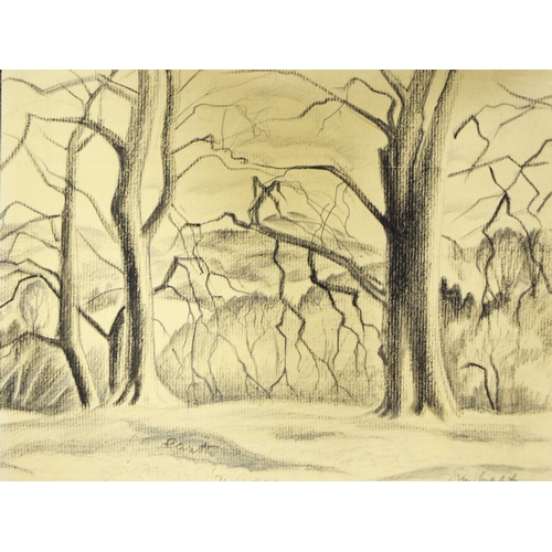 322 - Guy Malet (1900-1973), Landscape Studies, four charcoal and pencil drawings, one signed, 24cm x 32.5... 