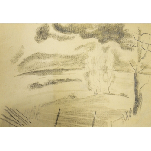 322 - Guy Malet (1900-1973), Landscape Studies, four charcoal and pencil drawings, one signed, 24cm x 32.5... 