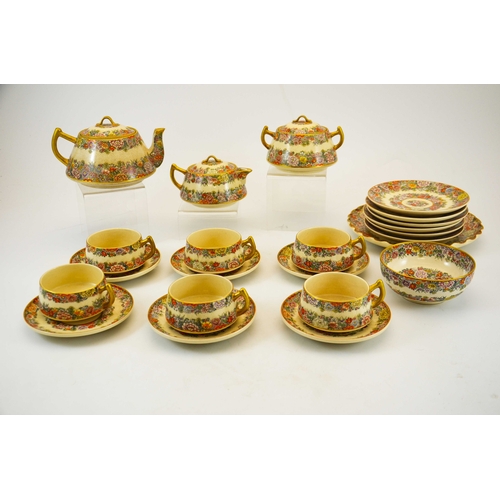 407 - A Japanese Satsuma tea set, Meiji, including teapot, milk jug, sugar pot, six cups and saucers and s... 