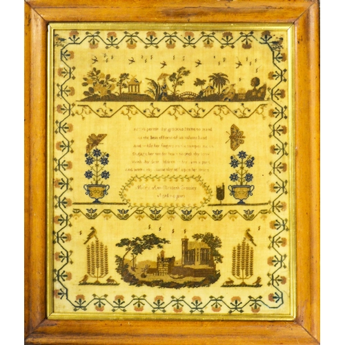 508 - A verse sampler by Mary Ann Elizabeth Crossley, aged 9, circa 1800, framed, 40cm x 33cm