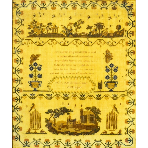 508 - A verse sampler by Mary Ann Elizabeth Crossley, aged 9, circa 1800, framed, 40cm x 33cm