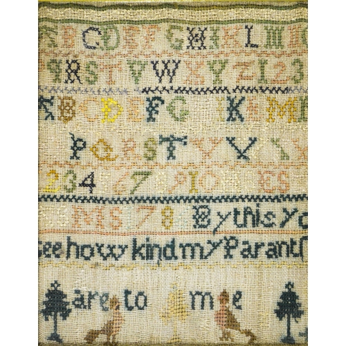 509 - Two alphabet samplers, one by Hannah Breeze, probably 1833, both framed and glazed, largest 34cm x 2... 