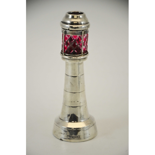 66 - An Edwardian novelty silver table lighter, Grey and Co., London 1903, in the form of a light house, ... 