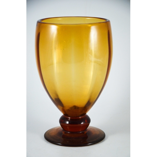 688 - Barnaby Powell for Whitefriars, an amber glass Wealdstone vase, circa 1931, optic moulded vertical r... 