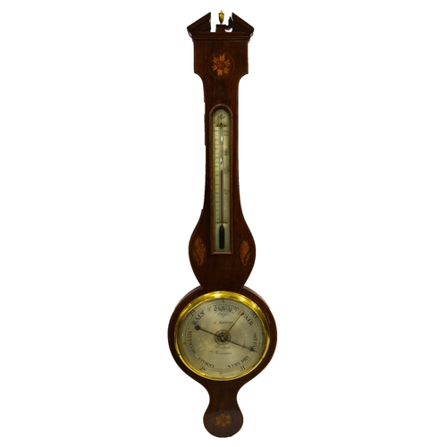 268 - A George III mahogany and satinwood strung banjo barometer, Kalabergo of Banbury, silvered dial, inl... 