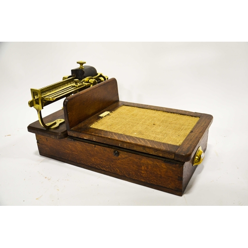 531 - A set of Edwardian scales by W&T Avery Ltd Birmingham, oak body with brass fittings, 26cm high, 51cm... 