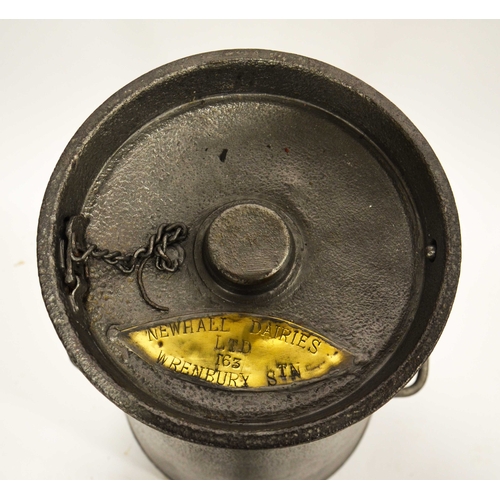 803 - A steel 17 gallon railway milk churn, of tapering form and named brass badge, engraved Newhall Dairi... 