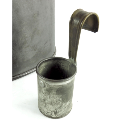 778 - Early 19th century dairyman's milk bucket, with looped handle and brass lip, plus one Gill measure, ... 