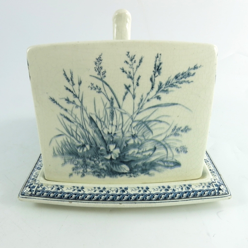 791 - A Victorian cheese dish and cover, with transfer printed diary images in blue and marked Cheshire Rd... 