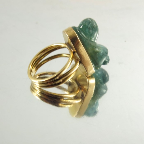 145 - A Mid Century 18ct yellow gold ring, circa 1950, mounted with natural tourmaline stone naturalistica... 