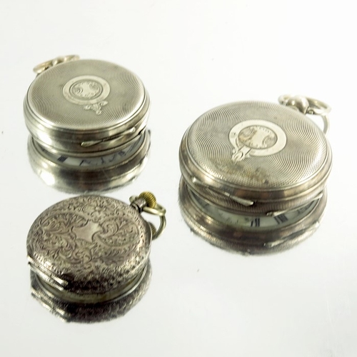 176 - Three silver pocket watches, including chased and gilt enamelled, two with subsidiary dials (3)