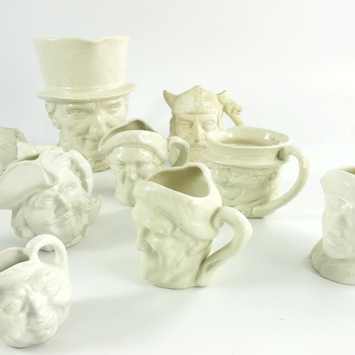 849 - A group of twelve Royal Doulton character jugs, miniature to large sizes, all white, some unglazed, ... 