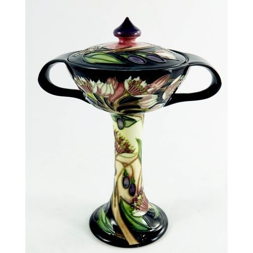 1072 - Emma Bossons for Moorcroft, a Symphony lidded bonbonnier, Moorcroft Collectors Club 2003, twin handl... 