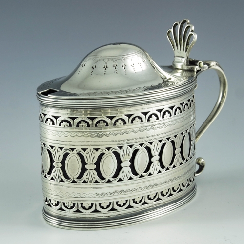 2006 - Hester Bateman, London 1790, a George III silver mustard pot, straight sided oval form, reticulated ... 