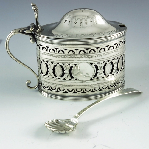 2006 - Hester Bateman, London 1790, a George III silver mustard pot, straight sided oval form, reticulated ... 