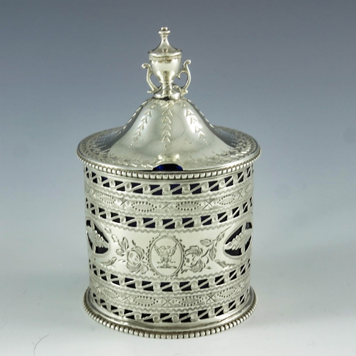 2008 - Thomas Shepherd, London 1786, a George III silver mustard pot, reticulated cylindrical form, bright ... 