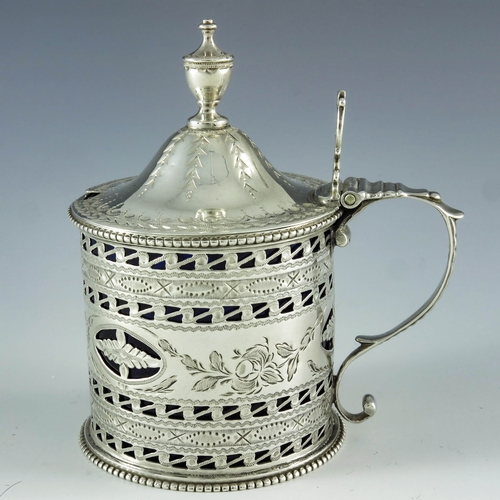 2008 - Thomas Shepherd, London 1786, a George III silver mustard pot, reticulated cylindrical form, bright ... 