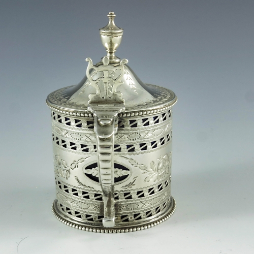 2008 - Thomas Shepherd, London 1786, a George III silver mustard pot, reticulated cylindrical form, bright ... 