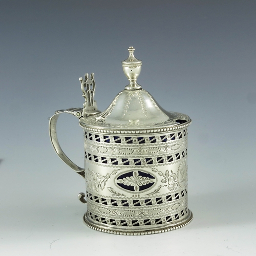 2008 - Thomas Shepherd, London 1786, a George III silver mustard pot, reticulated cylindrical form, bright ... 