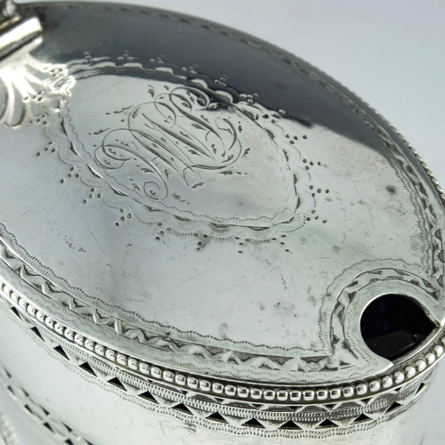 2010 - William Abdy, London 1786, a George III silver mustard pot, straight sided oval form, reticulated an... 