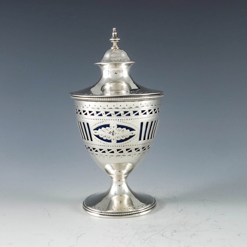 2017 - Robert Hennell, London 1784, a George III silver mustard pot, pedestal urn form, bright cut and reti... 