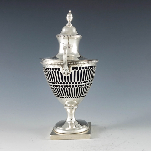 2019 - Burrage Davenport, London 1778, a George III silver vase shape mustard pot, reticulated pierced form... 