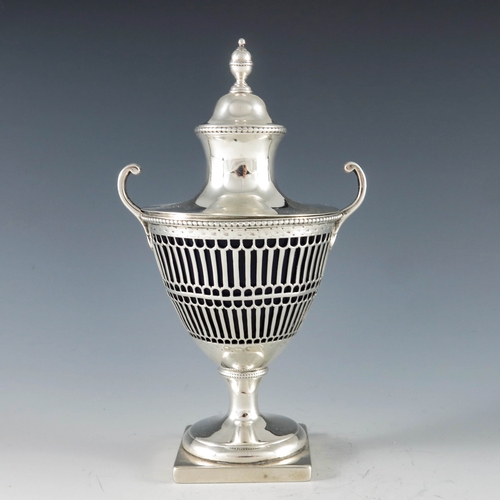 2019 - Burrage Davenport, London 1778, a George III silver vase shape mustard pot, reticulated pierced form... 