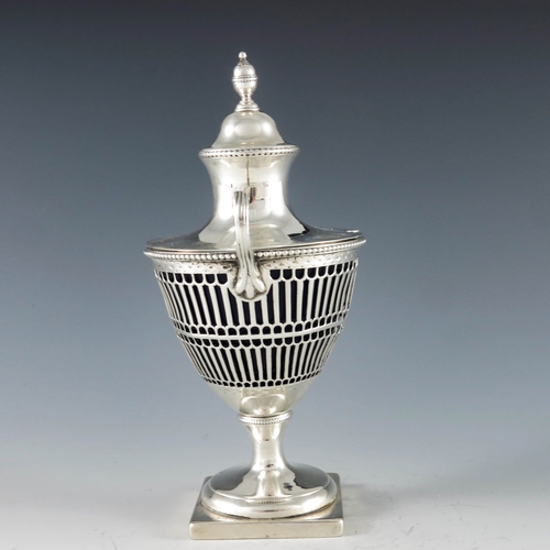 2019 - Burrage Davenport, London 1778, a George III silver vase shape mustard pot, reticulated pierced form... 