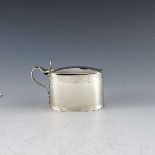 2037 - Robert Hennell, London 1791, a George III silver mustard pot, straight sided oval form, bright cut r... 