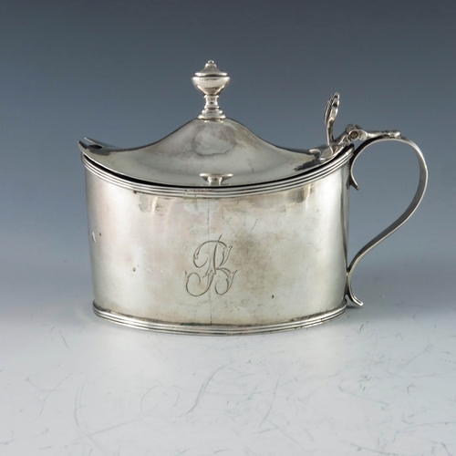 2052 - Alexander Field, London 1794, a George III silver oval straight sided mustard pot with reeded border... 