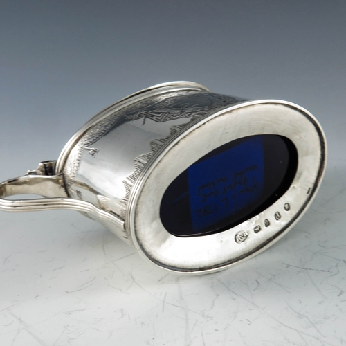 2054 - Robert Hennell, London 1790, a George III silver mustard pot, straight sided oval form, bright cut t... 