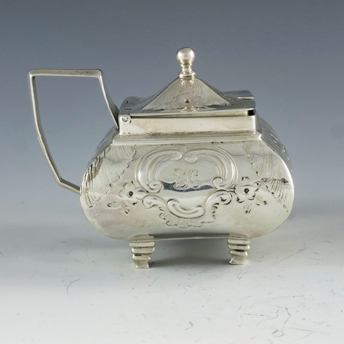 2061 - Solomon Hougham, London 1805, a George III silver mustard pot, square section ovoid form, bright cut... 