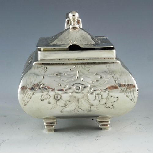 2061 - Solomon Hougham, London 1805, a George III silver mustard pot, square section ovoid form, bright cut... 