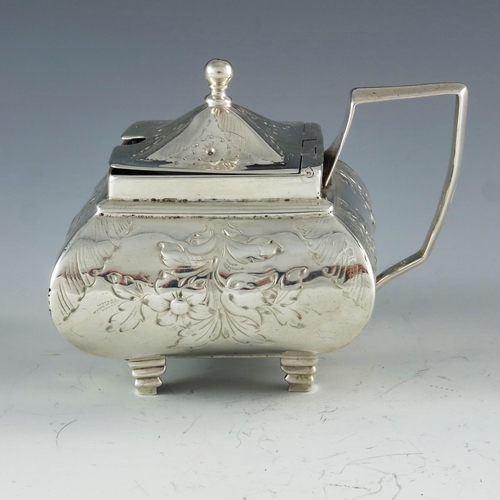 2061 - Solomon Hougham, London 1805, a George III silver mustard pot, square section ovoid form, bright cut... 