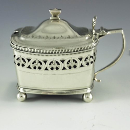 2072 - Peter and William Bateman, London 1811, a George III silver mustard pot and spoon, cuboid form, brig... 