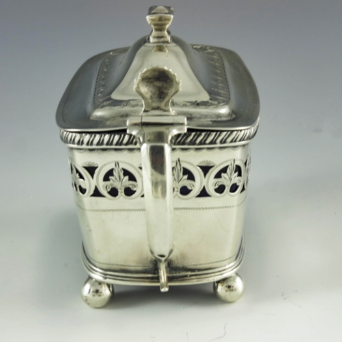 2072 - Peter and William Bateman, London 1811, a George III silver mustard pot and spoon, cuboid form, brig... 